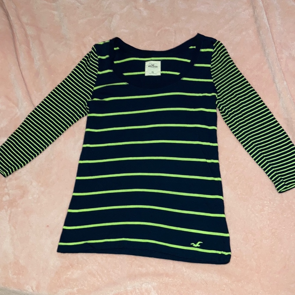 Hollister Green Striped Top